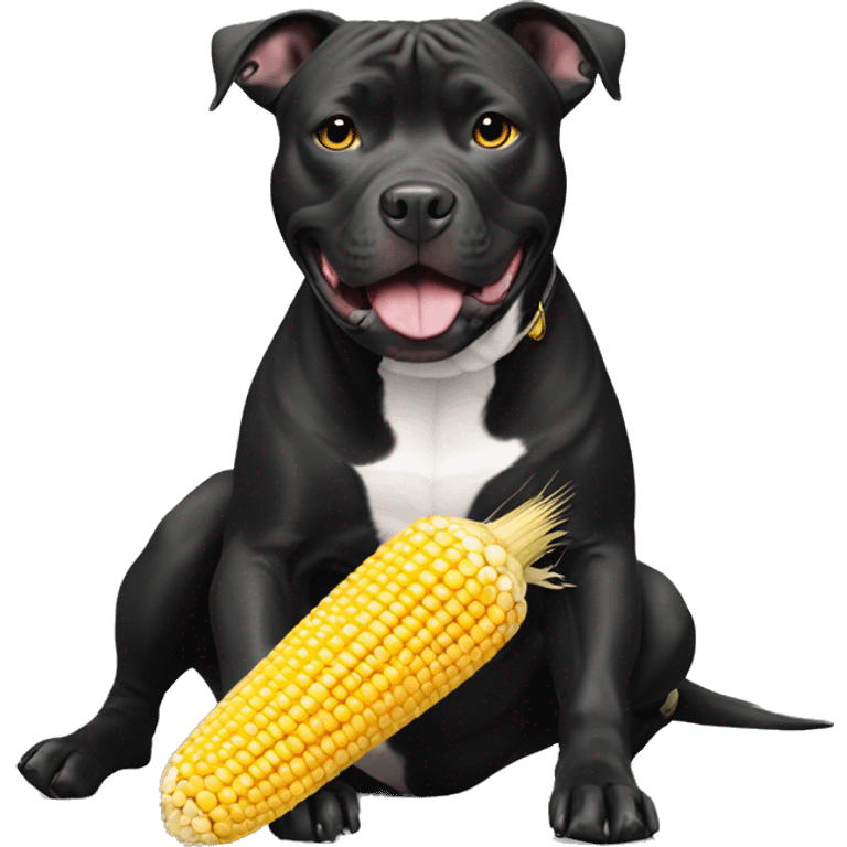 All black pit bull with corn toy emoji