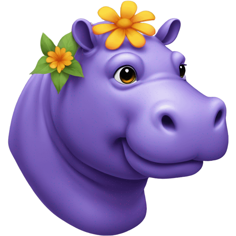 purple hippo with a flower on her head emoji