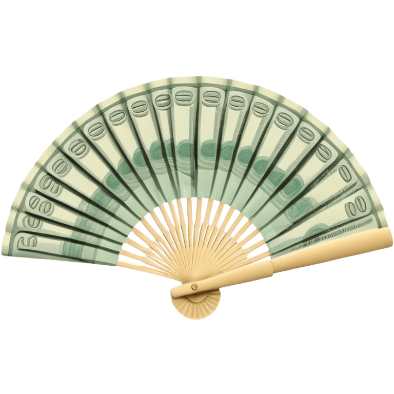 A hand-held money fan used for cooling off, crafted entirely from banknotes emoji