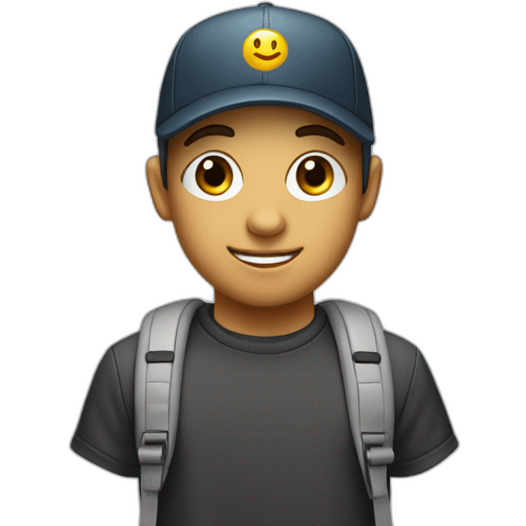 Smart boy with ear buds wear in ears and cap  emoji