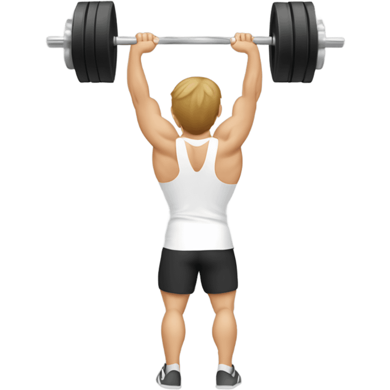 White man with light brown hair at gym squating with barbell from back view emoji