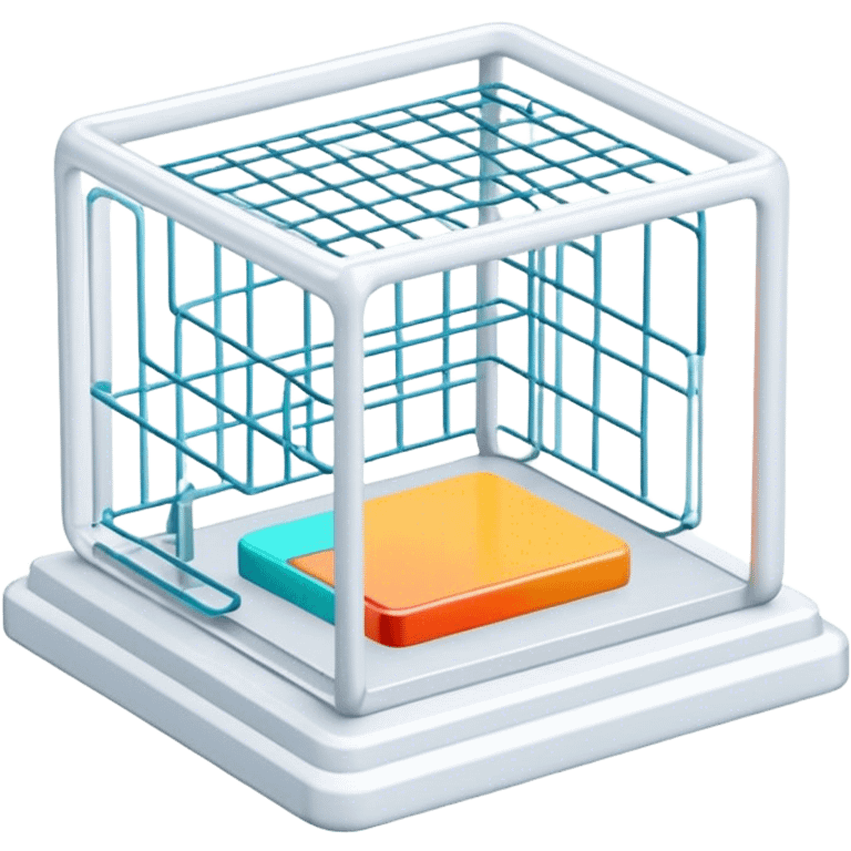 Create an emoji for 3D visualization and modeling. Show a 3D object with wireframe lines and a 3D modeling tool interface. Use modern, professional colors. Do not include any emojis or smiley faces. Make the background transparent. emoji