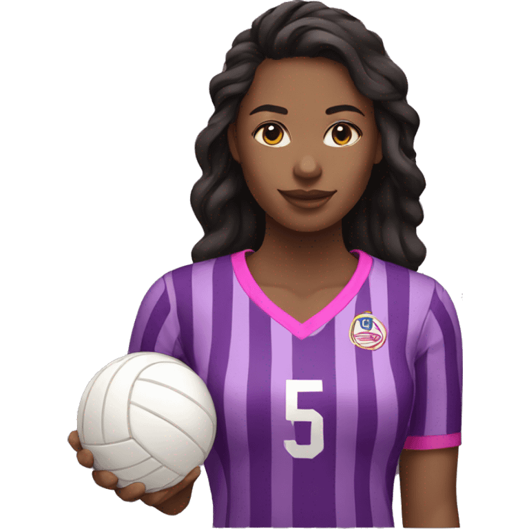 women wearing purple pink black stripes shirt holding a volleyball emoji