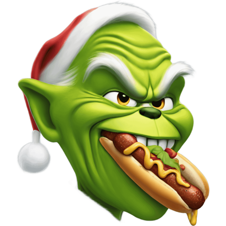 The grinch shoving a hotdog down his throat emoji