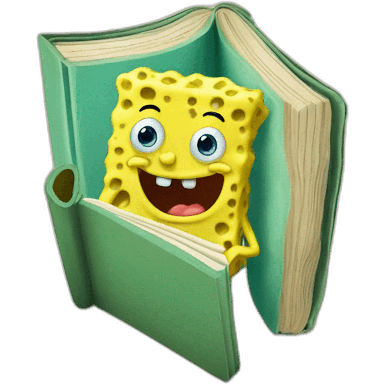 Silly Sponge Bob reading thick book emoji