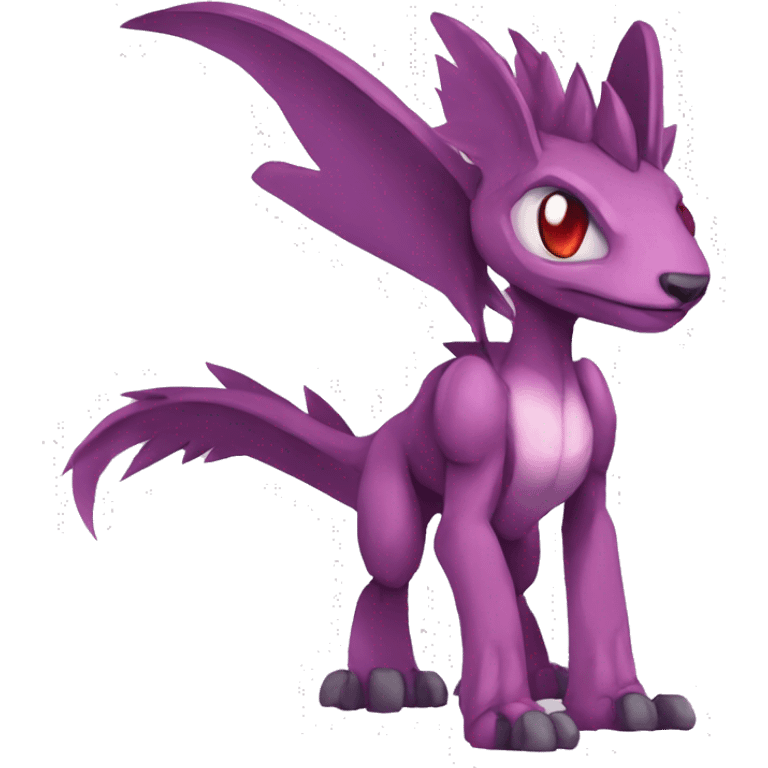 Mauve-maroon-red-violet-colored edgy anthro-genesect-raptor-scalie-sona-Fakémon-hybrid with a mane on head and back full body emoji