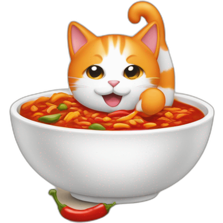 orange and white cat making a bowl of chili emoji