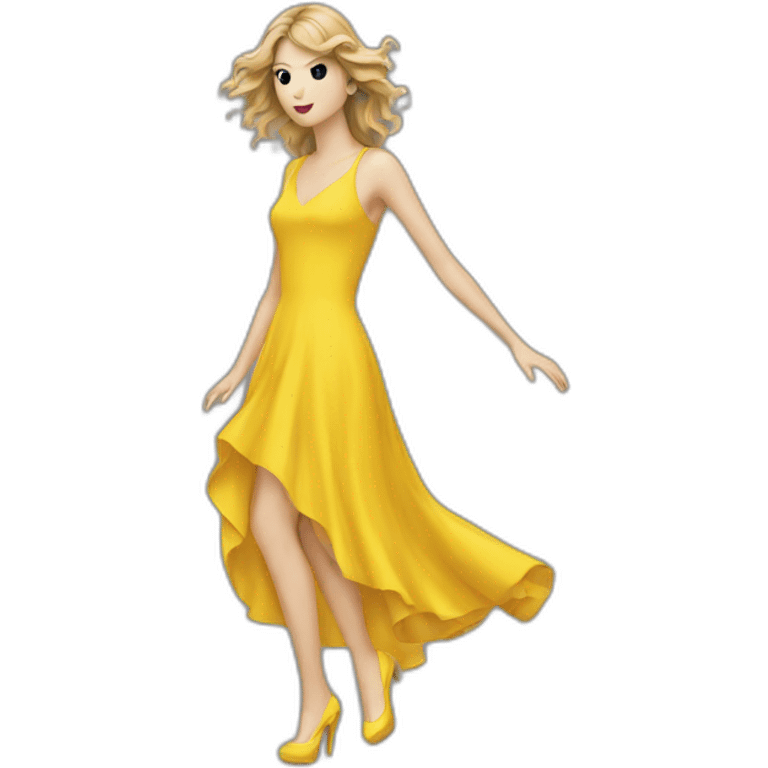 Taylor swift with a yellow dress and hair in the wind emoji