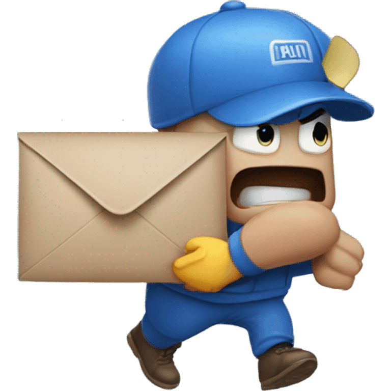 angry mail man delivering mail to a blue mailbox emoji