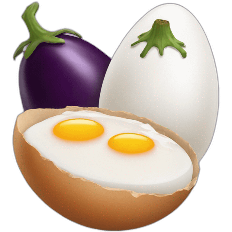 two chicken eggs and an eggplant emoji