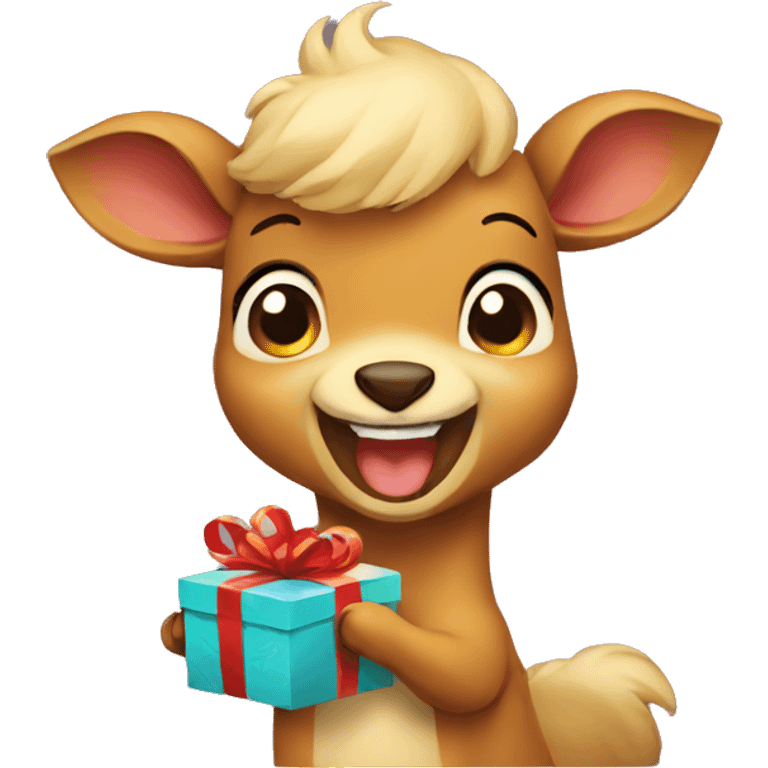 laughing chamois holding gift emoji