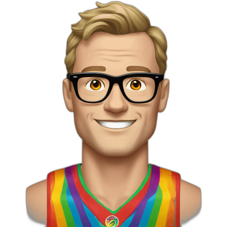 Jonathan Toews wearing glasses and rainbow clothes emoji