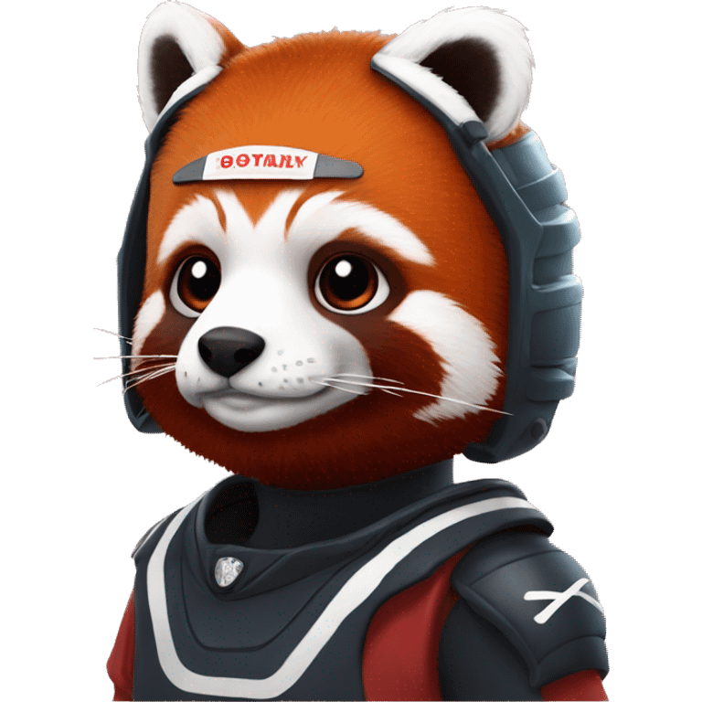 red panda with hockey helmet on that has a red tinted clear face mask emoji