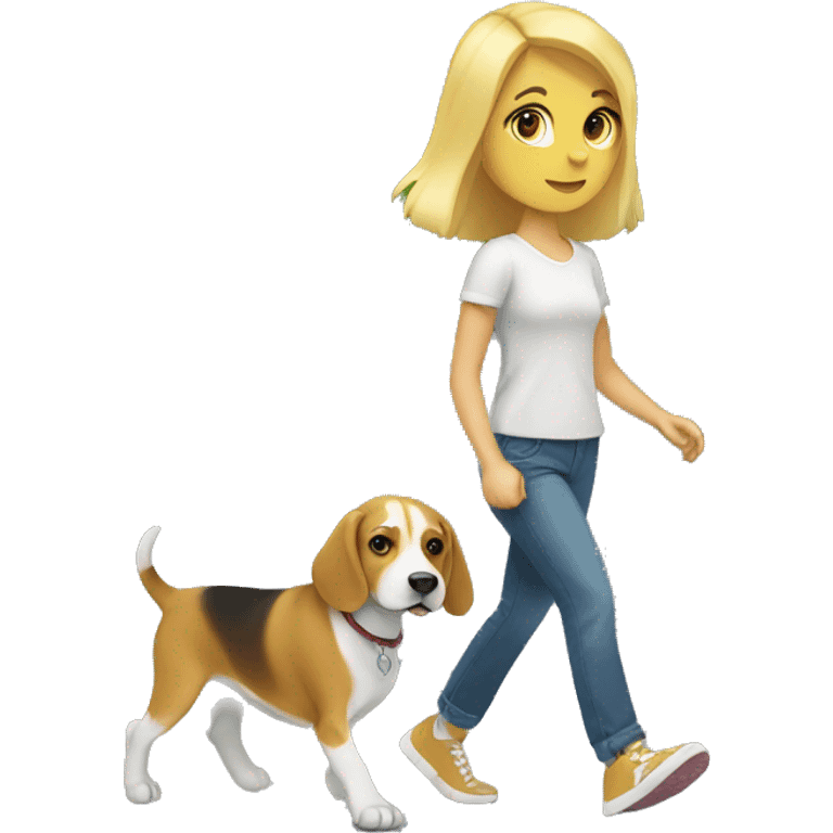 Blonde girl walking with a beagle emoji