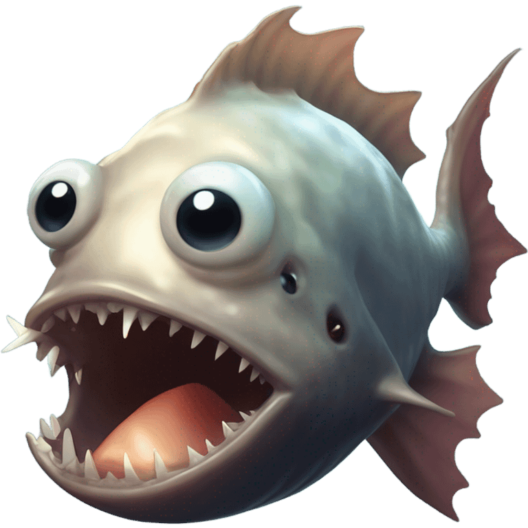 Anglerfish with a glowing lure hanging from its forehead, sharp teeth, and big eyes. emoji