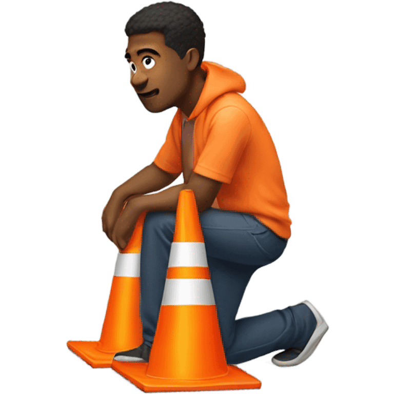 Man squatting on traffic cone emoji