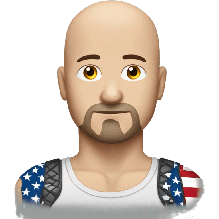  Bald white guy with goatee who looks sad wearing a American flag tank top with a Bald eagle on his shoulder  emoji