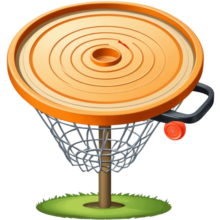 A disc golf basket with a disc flying at it emoji