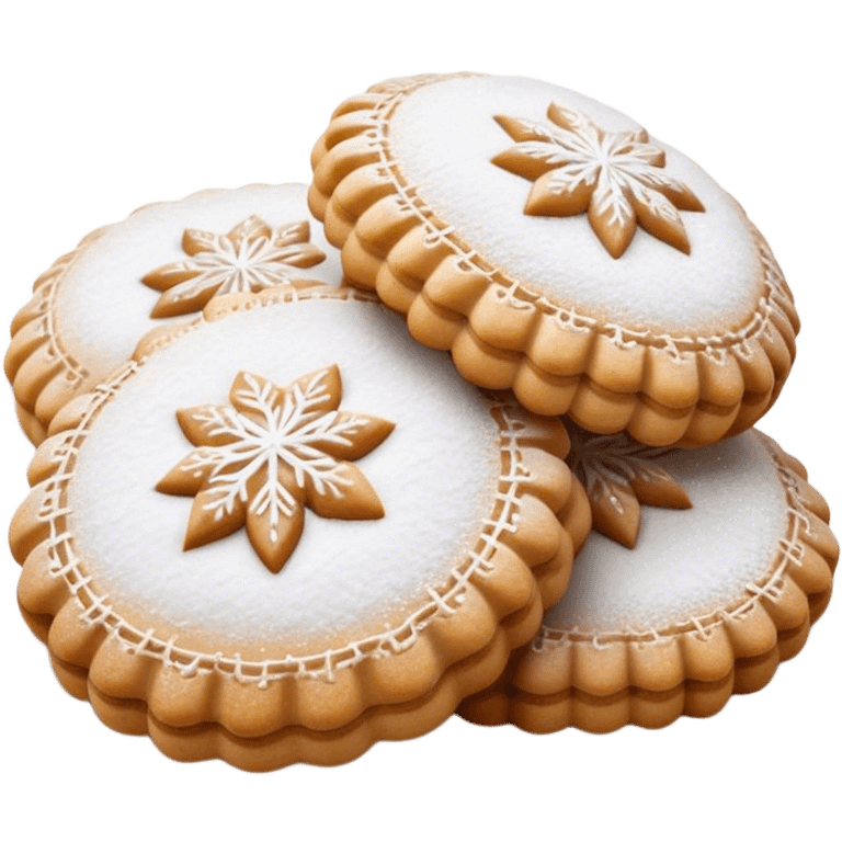 Ma'amoul Cinematic Realistic Ma'amoul Dessert Emoji, depicted as one or two delicate, date-filled cookies lightly dusted with powdered sugar, rendered with intricate textures and warm, inviting lighting. emoji