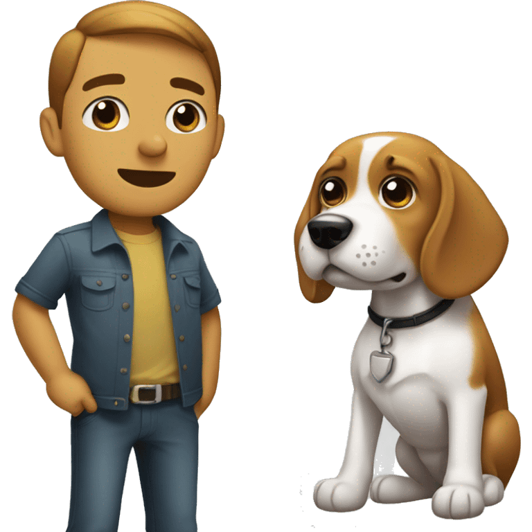 A cute beagle standing next to a man emoji