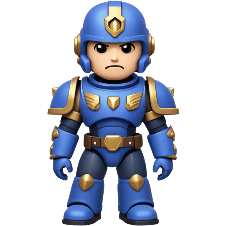 Clash of Clans aesthetic: Cinematic Playful Space Marine Hero Emoji, rendered in a 3D vector-style similar to standard emojis with minimal shading and bold, simplified shapes. A compact, heroic isometric figure clad in futuristic power armor with signature energy accents, softly glowing with a cosmic battle charm. Simplified yet unmistakably iconic, highly detailed and consistent, glowing with a soft radiant shine and high gloss. Stylized with a touch of interstellar valor and a soft glowing outline, capturing the essence of an elite space warrior with a friendly, playful manner! emoji