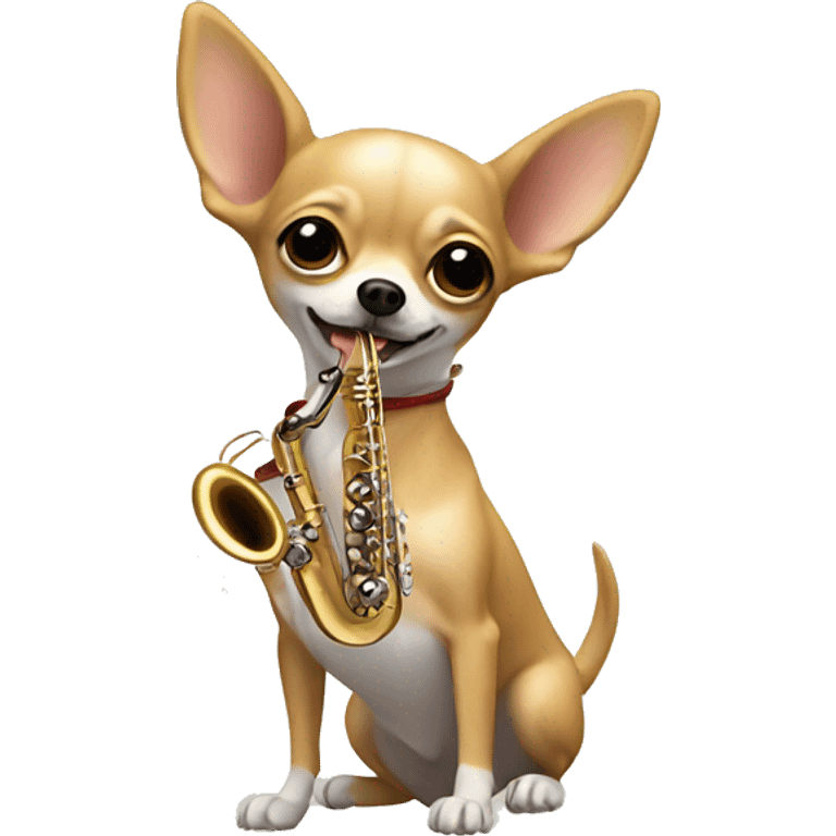 A chihuahua playing the saxophone emoji