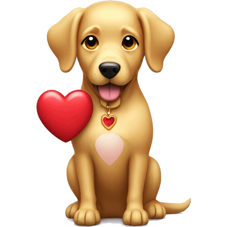 golden dog holding a heart emoji