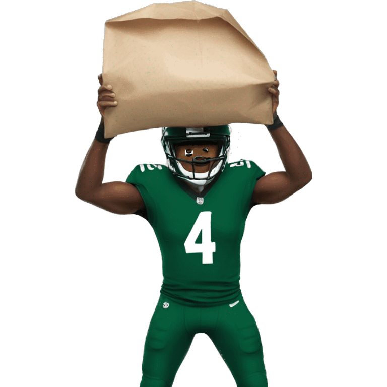 Jets football player with paper bag over head  emoji