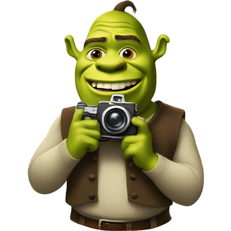 Shrek holding a camera emoji