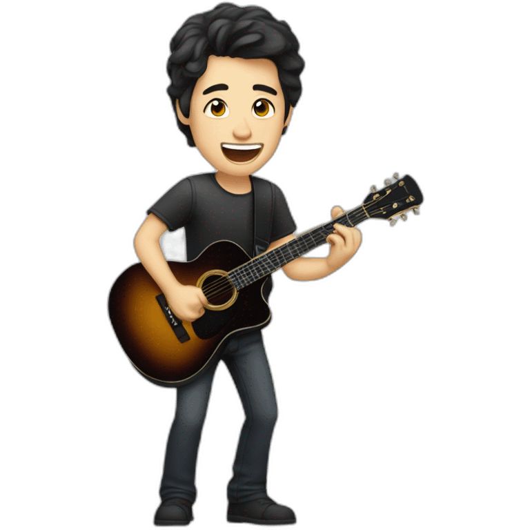 A caucasian guy with dark hair playing guitar and singing in concert emoji