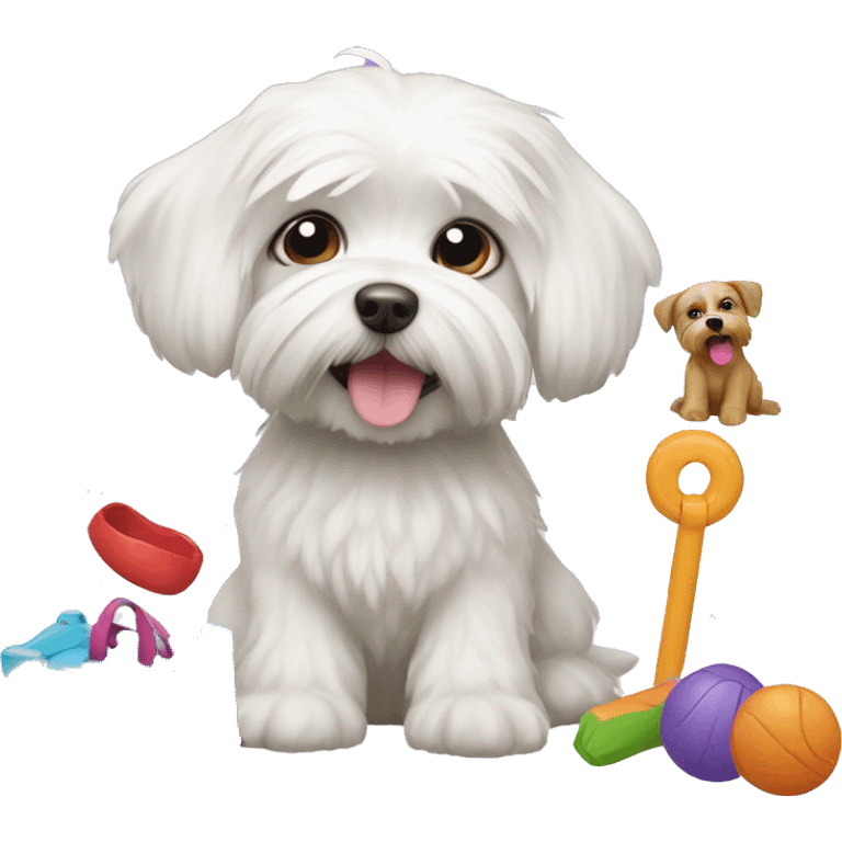 dog Maltese with toys emoji