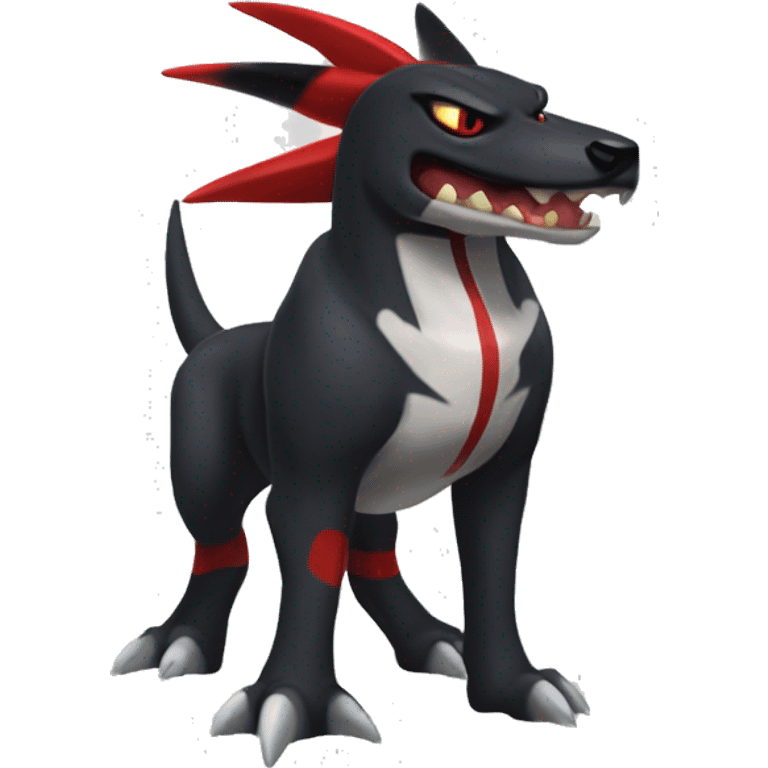 Black Cool Edgy Nargacuga-Houndoom-Garchomp Fakémon  with White and Red Edgy markings emoji