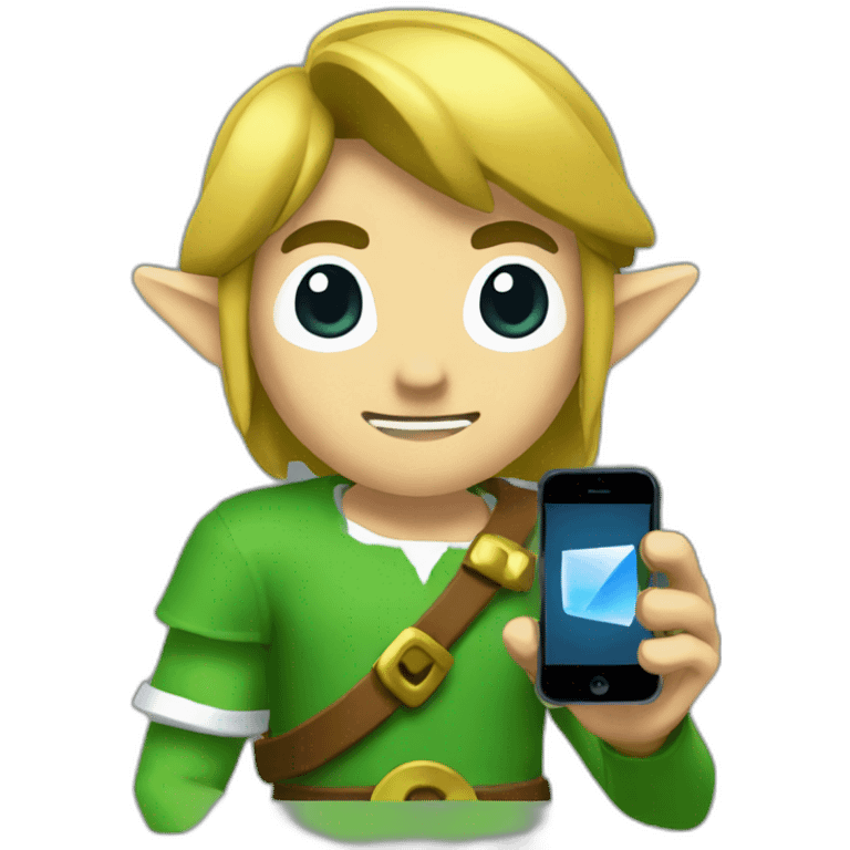 Link (Legend of Zelda) holding an iPhone emoji