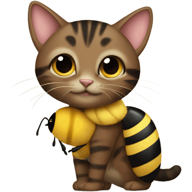 Brown and black tabby Cat carrying a bumble bee  emoji