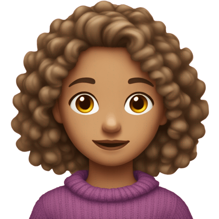 10 year  old girl with curly brown hair with light skin and a malibu sweater emoji