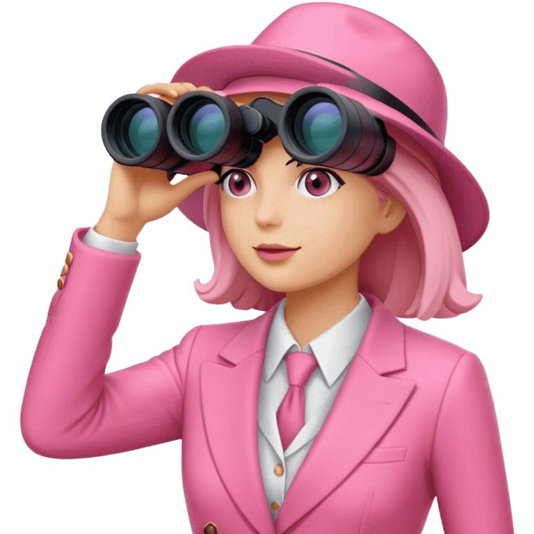 woman in a pink suit looking through binoculars, front view emoji