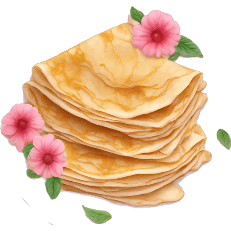 Crepes stacked on a light pink porcelain plate with floral print  emoji