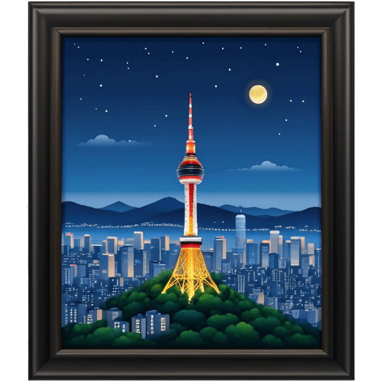 N Seoul Tower Landmark Emoji – Showing the tower atop Namsan Mountain with city lights in the background. emoji