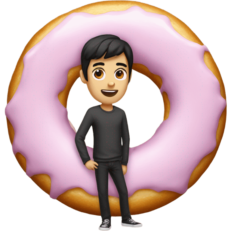 Guy with black hair and a donut for his body emoji