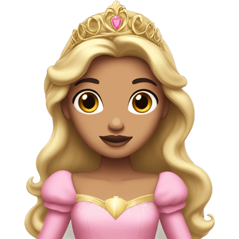 Princess Aurora with black hair with gold tiara pink dress   emoji