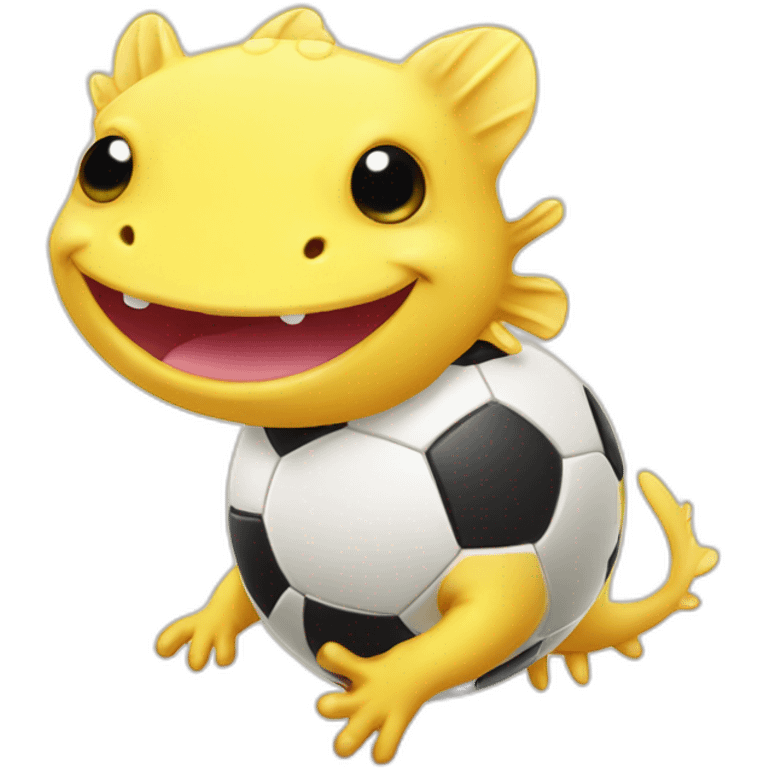 Cute Yellow axolotl playing soccer emoji