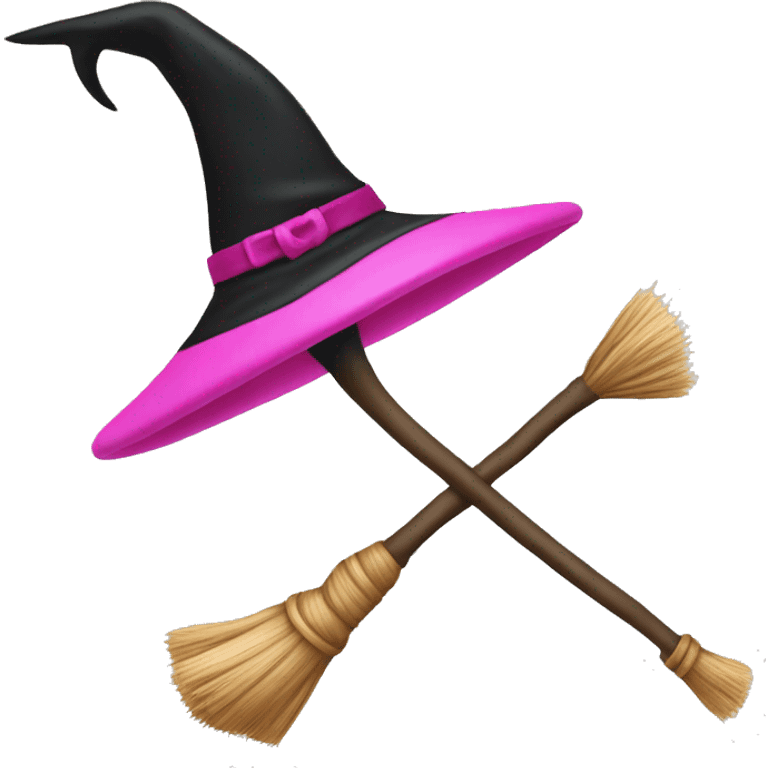 Pink and black witch’s broom emoji