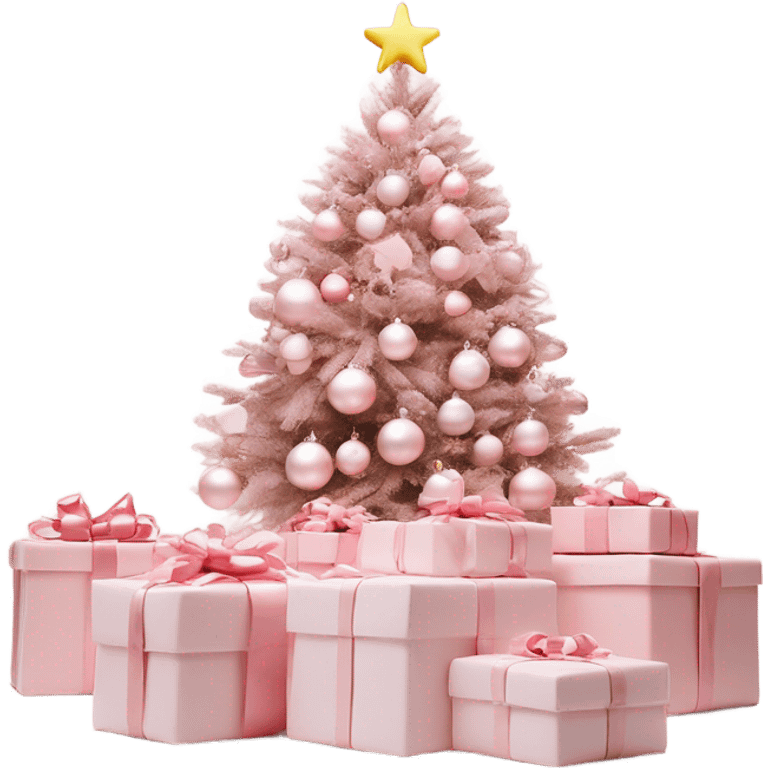 Light pink Christmas gifts under a white Christmas tree  emoji