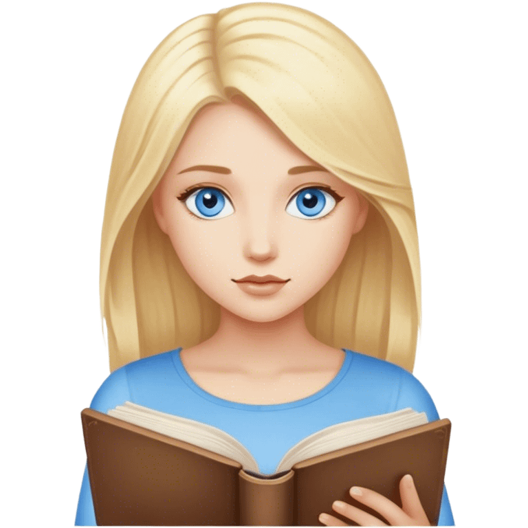 A beautiful girl with blond hair and blue eyes reads emoji