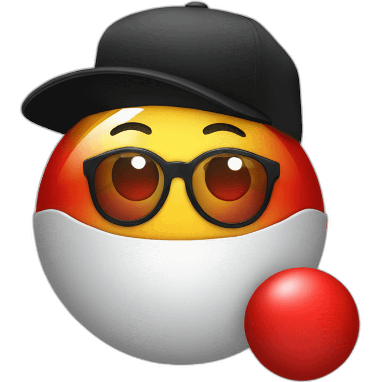 ball with a red cap with a black brim no mouth round glasses emoji