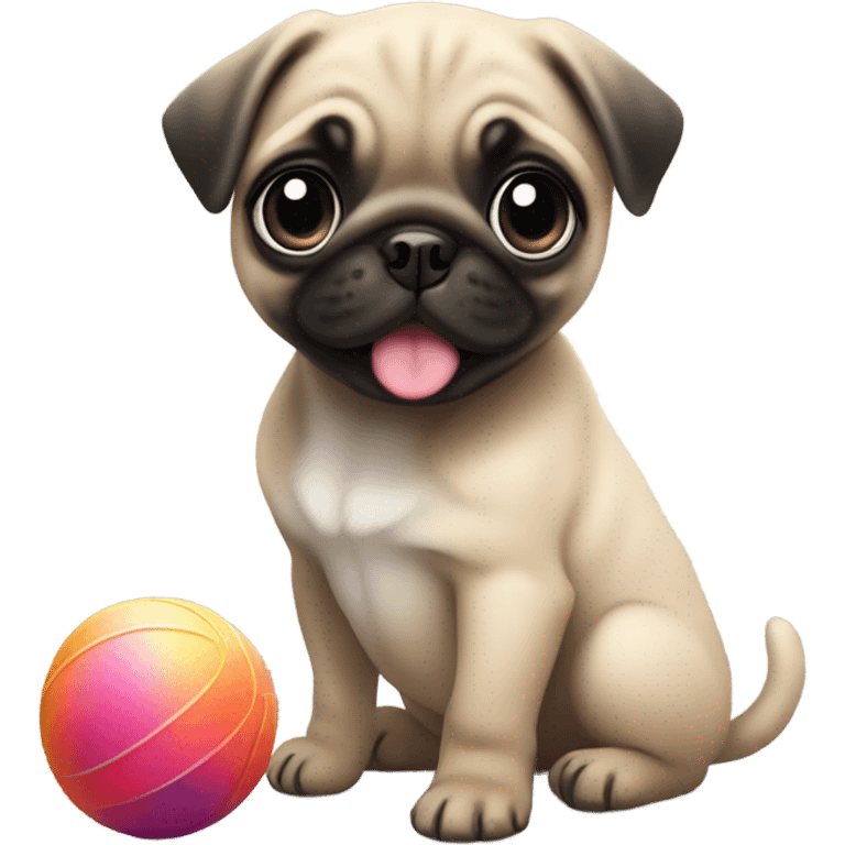 Baby pug puppy playing with a ball  emoji