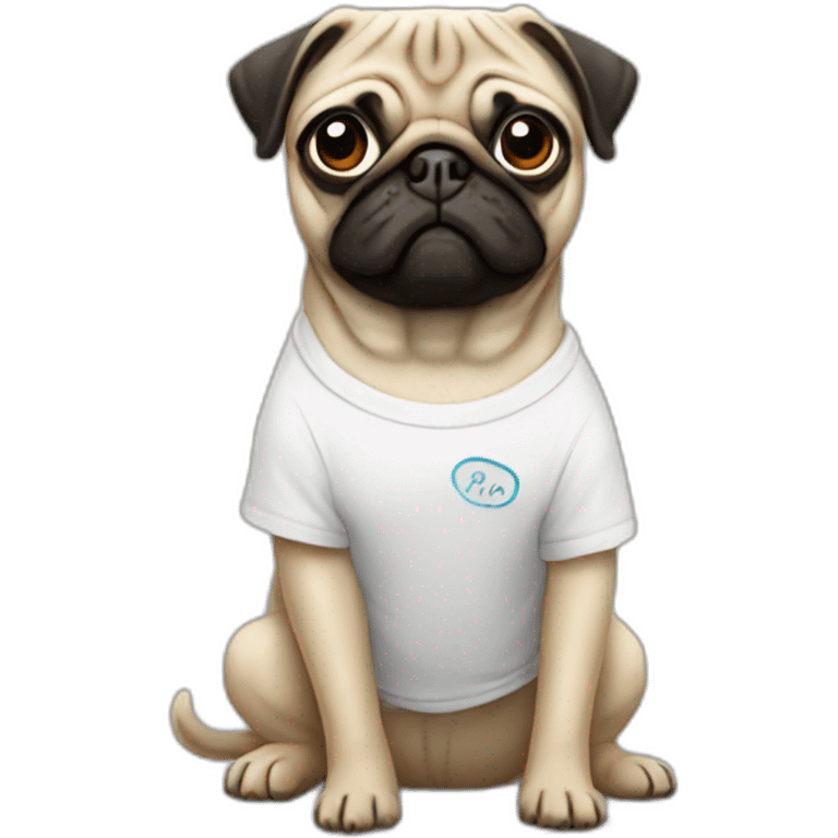 pug wearing a t-shirt emoji