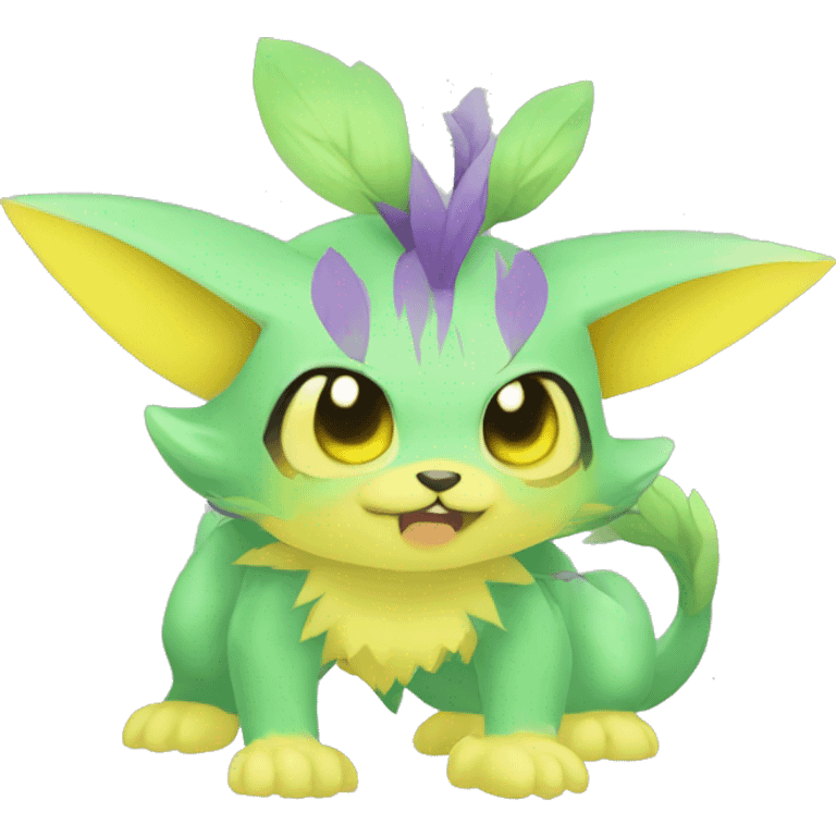 Cute cool green yellow purple animal hybrid Fakemon full body emoji