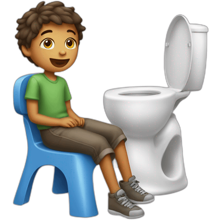 Boy sits on childish potty chair emoji