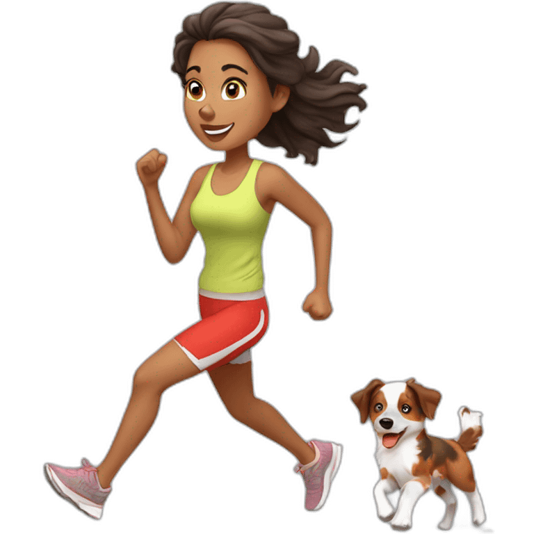 jogging woman with red merle Australian Shepherd emoji